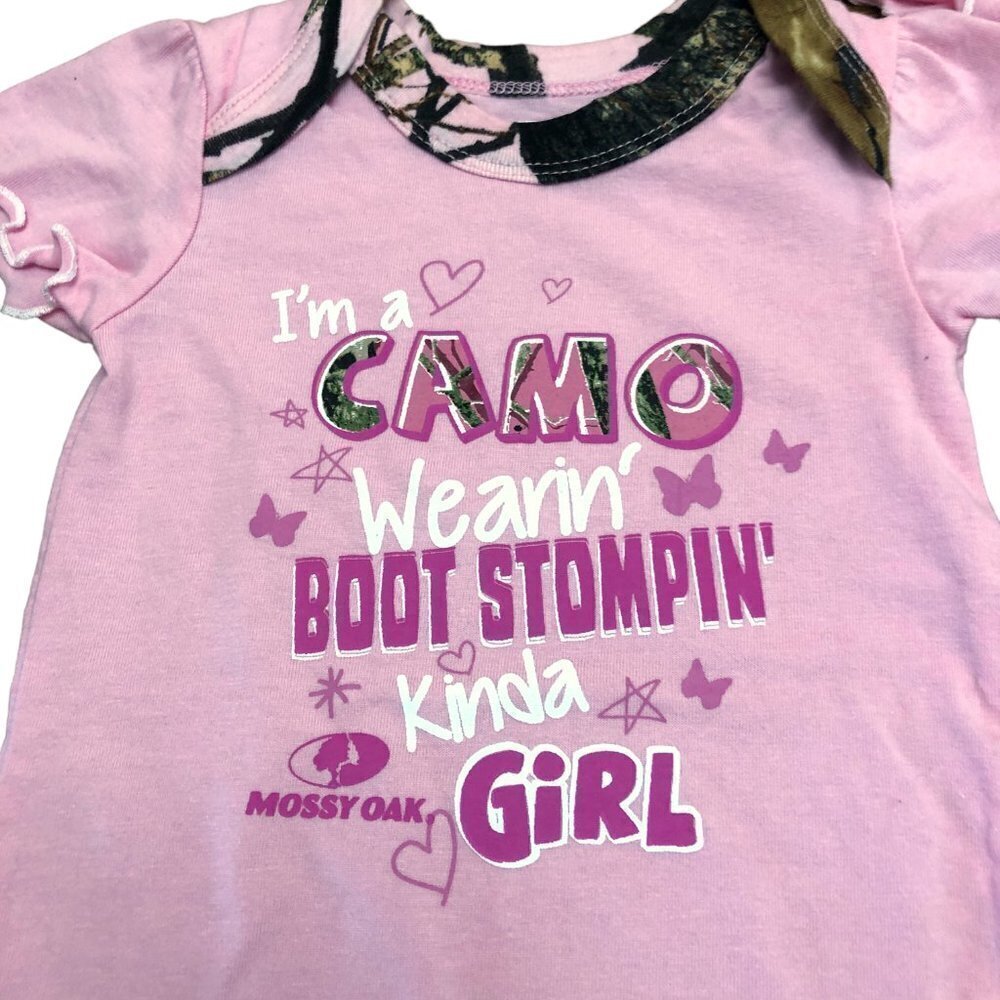 Mossy Oak Pink and Camo One Piece for Infant Twins Girls 3 to 6 Months EUC - Picture 3 of 4